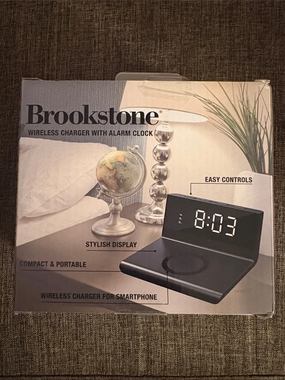 Brookstone Black Wireless Charger Alarm Clock